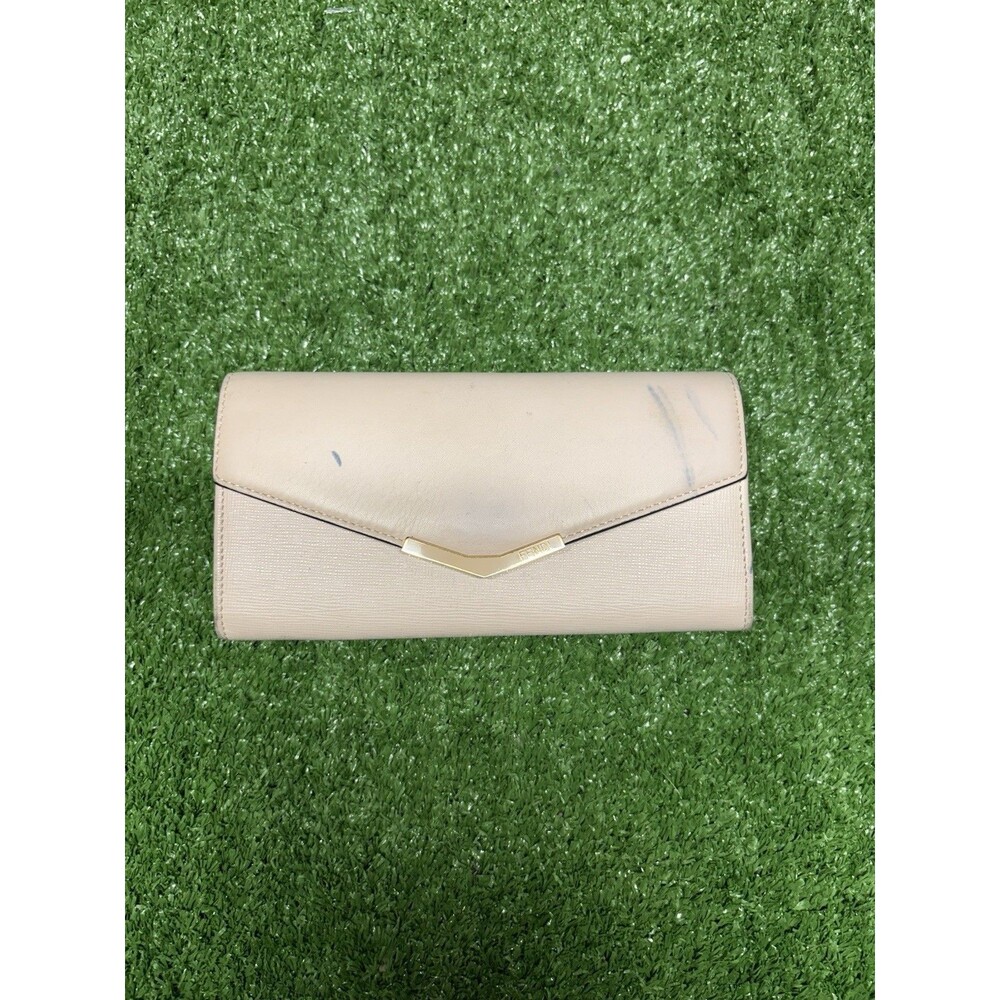 Womens Authentic Fendi Continental Wallet Beige Leather Envelope Long Wallet